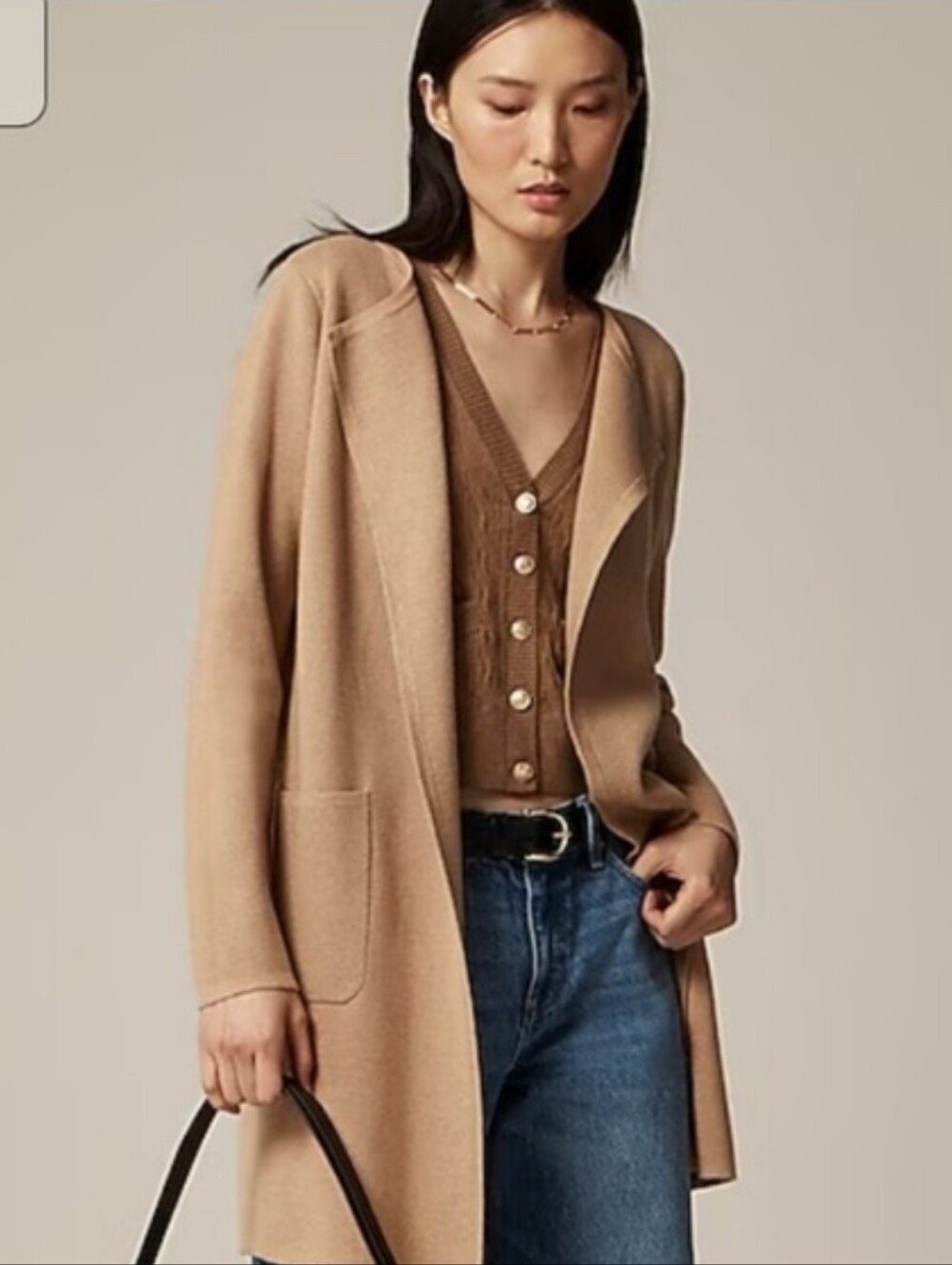 NWT J. Crew Juliette Camel Open-Front Longline Cardigan